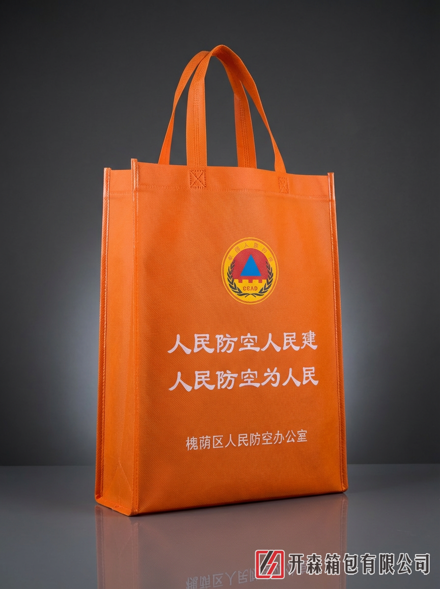 橙色无纺布手提袋 人防办宣传袋 定制丝印Logo环保广告礼品袋厂家直销